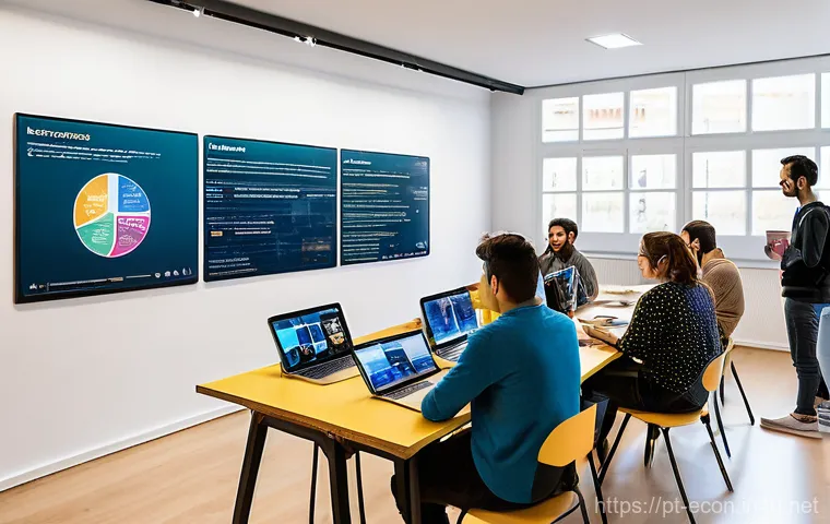 4차 산업혁명과 노동시장 변화 - A vibrant, modern Portuguese factory interior. Several human workers, men and women of diverse ages,... 4차 산업혁명과 노동시장 변화 - A vibrant, modern Portuguese factory interior. Several human workers, men and women of diverse ages,...