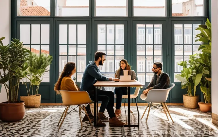 4차 산업혁명과 노동시장 변화 - A brightly lit, contemporary learning center in Portugal, filled with a diverse group of Portuguese ... 4차 산업혁명과 노동시장 변화 - A brightly lit, contemporary learning center in Portugal, filled with a diverse group of Portuguese ...