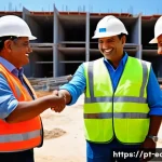 Home 15 케인즈 경제학 이해 - **Government Intervention for Economic Recovery**
A vibrant, bustling construction site in a mod...